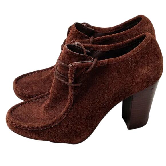 Brown Suede Ralph Lauren Heeled Ankle Booties sz 9 - Picture 1 of 9